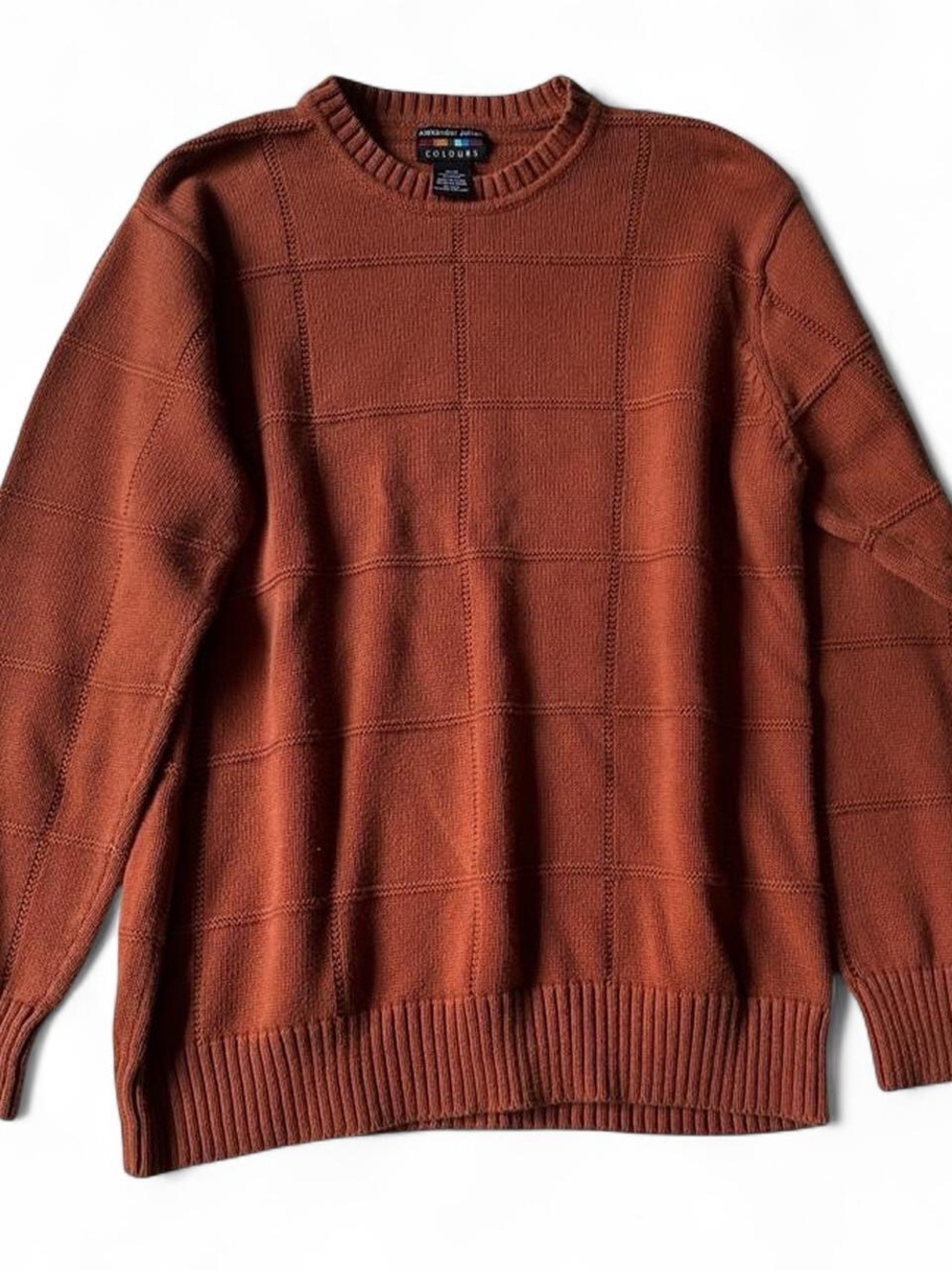 Alexander Julian orange cotton sweater with grid pattern